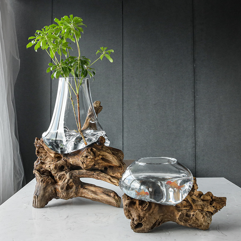 Molten Glass Vase on Driftwood